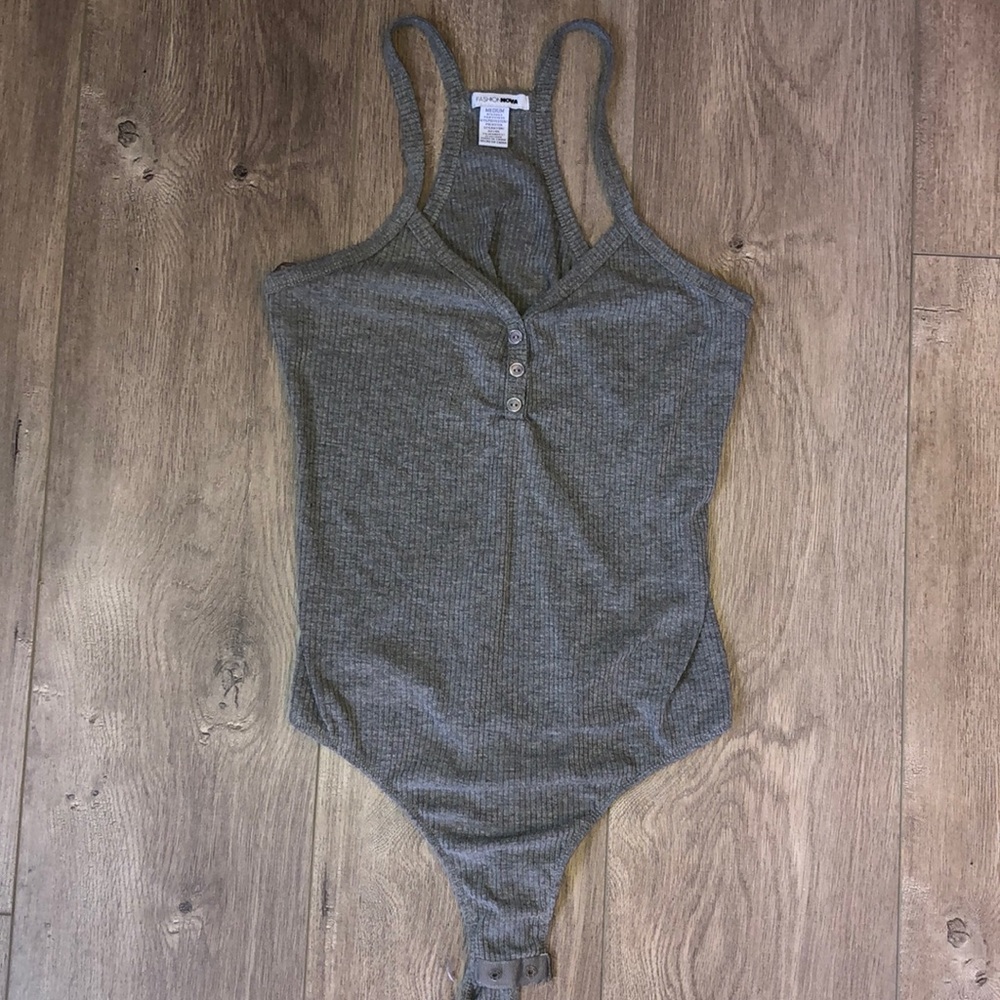 Gray Bodysuit with Faux Buttons